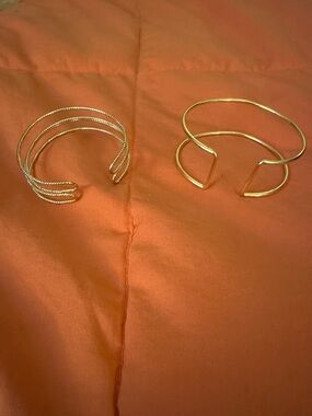 Gold Open Cuff Bracelet - Women's Layered Bangle Set